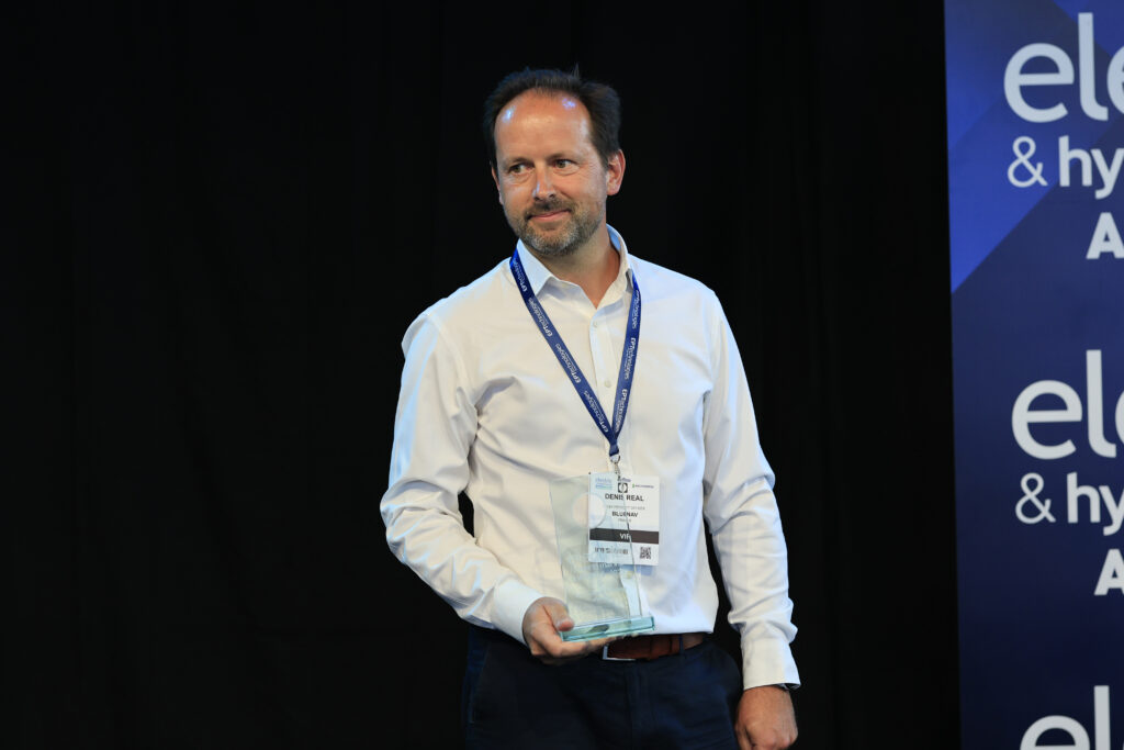 Denis Réal, BlueNav's CPO, receiving the New Propulsion of The Year Award
